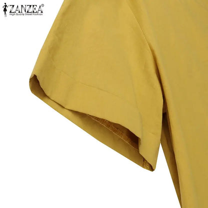 ZANZEA Women Cotton Dresses 2024 Summer Elegant Mid-calf Vestidos Casual Solid Color Short Sleeve Sundress Female O Neck Robe