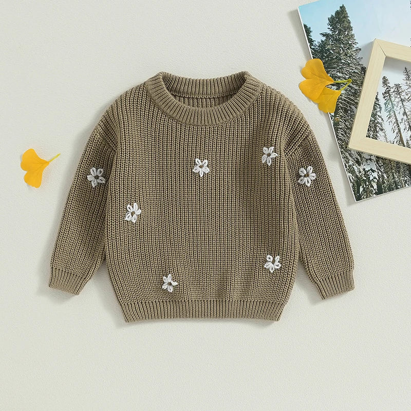 Baby Girl Autumn Fall embroidery Sweater Long Sleeve Crew Neck Flower Winter Warm Knit Pullover Sweater Infant Clothes