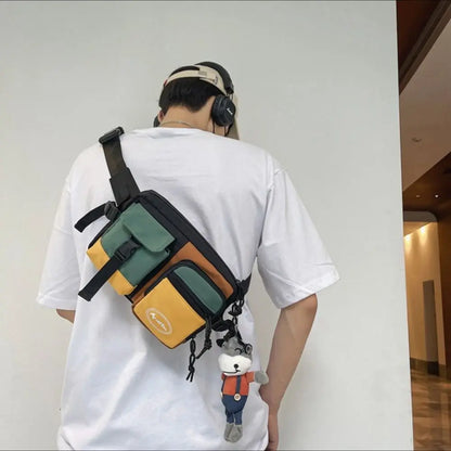 Fashion Nylon Men Chest Bag Black White Multifunctional Crossbody Bag Large Capacity Waist Bag Unisex