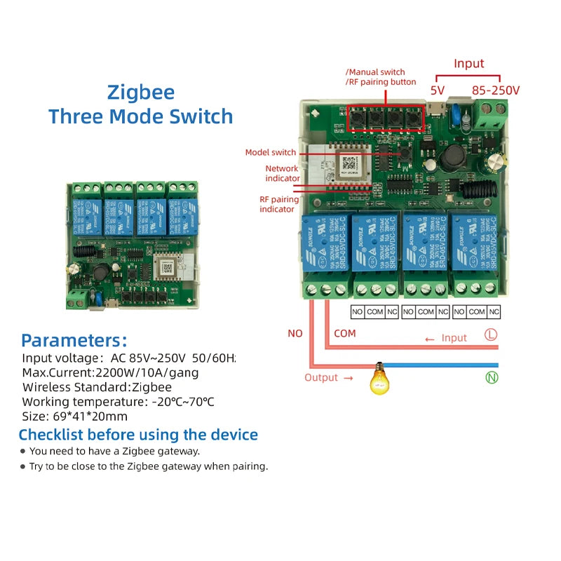 Tuya Smart Inching Zigbee 220V Switch 4 Channel With Ding Rail Housing ,Works with Alexa, Smart Life ,eWelink APP Remote Control