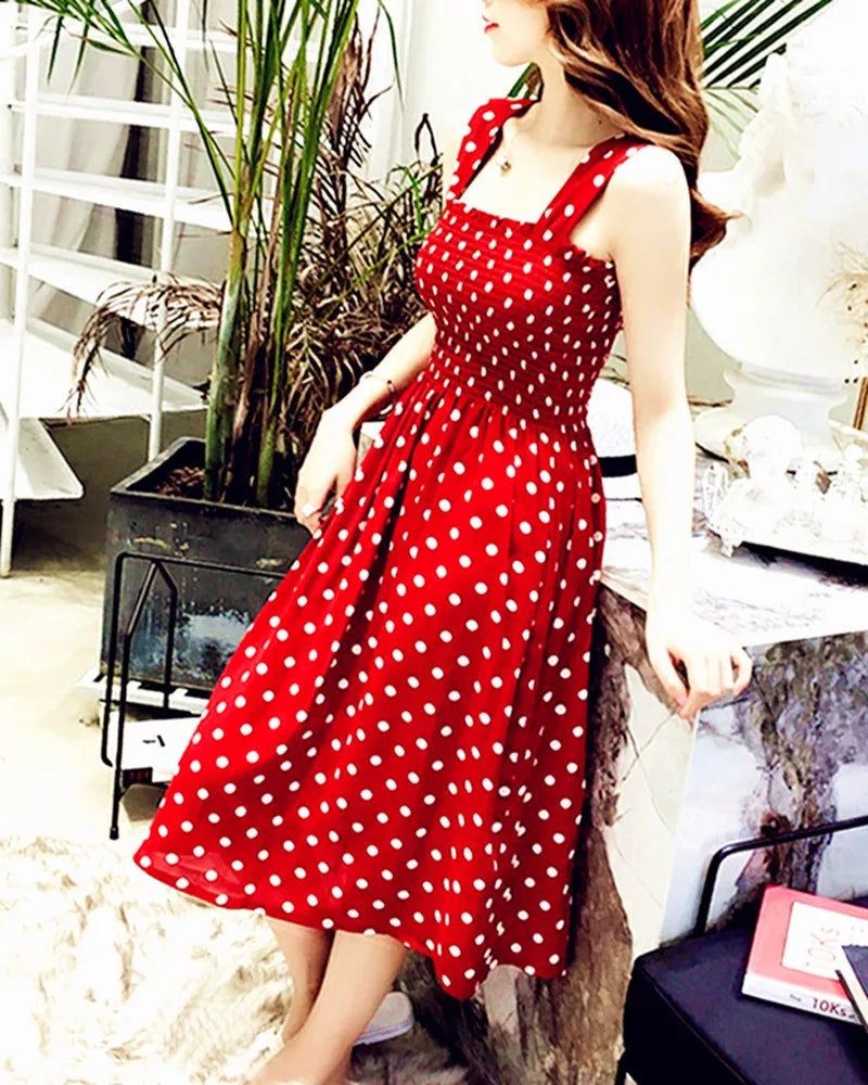 2025 Summer Befree Beach Long Vintage Dots Casual Ruffles Elegant Maxi Strap Camis Silky 5XL Dress Vestidos Sexy Women