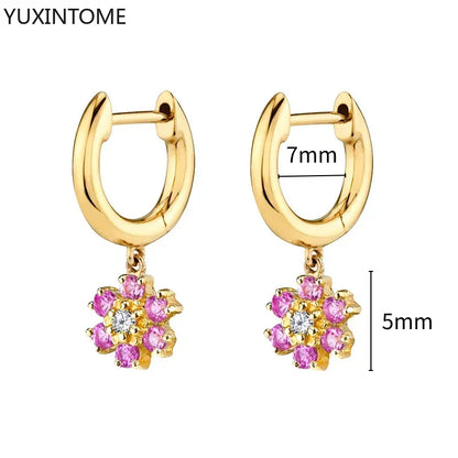 925 Silver Ear Needle Rose Red Hoop Earrings For Women Exquisite Water Drop/Flower/Heart Crystal Piercing Huggie Earring Jewelry