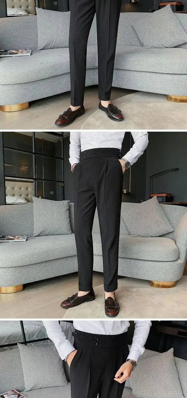 2023 Spring and Autumn Fashion Korean Edition Casual Business High Waist Button Slim Fit Straight Tube Non Iron Men's Suit Pants