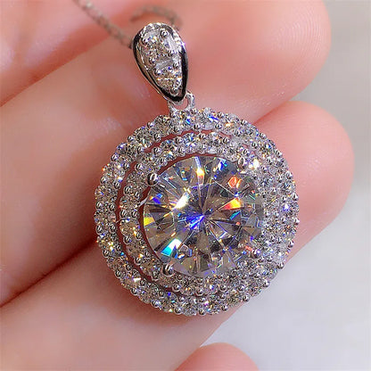 925 Sterling Silver Gorgeous Bridal Wedding Necklace AAA Cubic Zirconia Round Pendant Elegant Women Accessories Fashion Jewelry