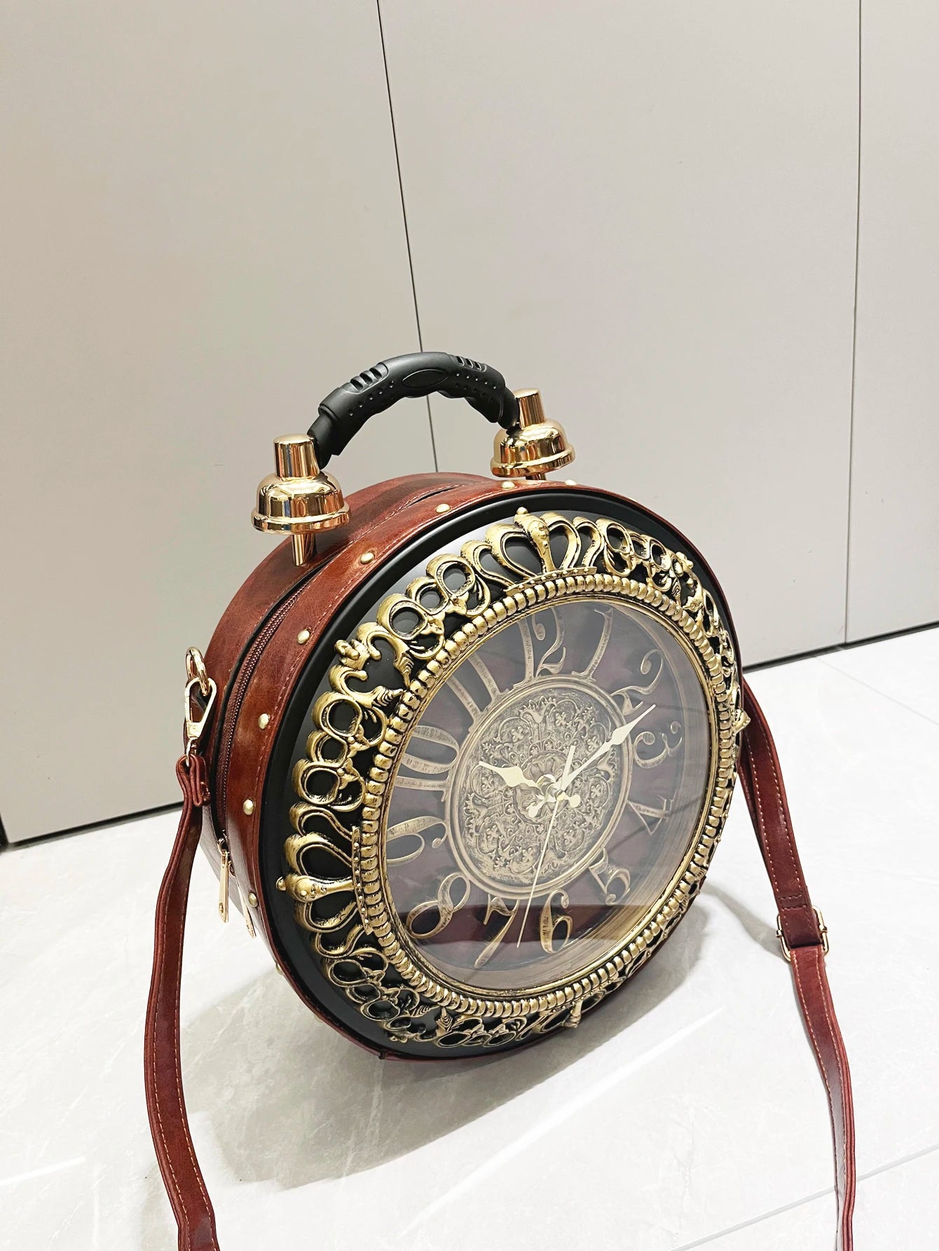 Luxury Designer Purses and Handbags Shoulder Bags funny clock-shaped bag funny Women's round bag pu leather Woman's bag