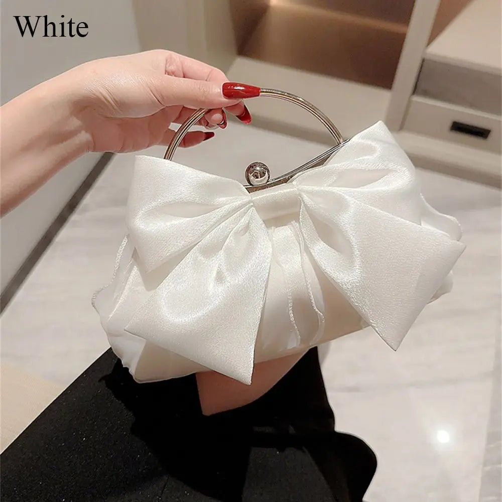 Gold Bright Silk Bowknot Evening Bag Women Elegant Fashion Banquet Clutch Chain Shoulder Bags Luxury Purse Female Party Handbags