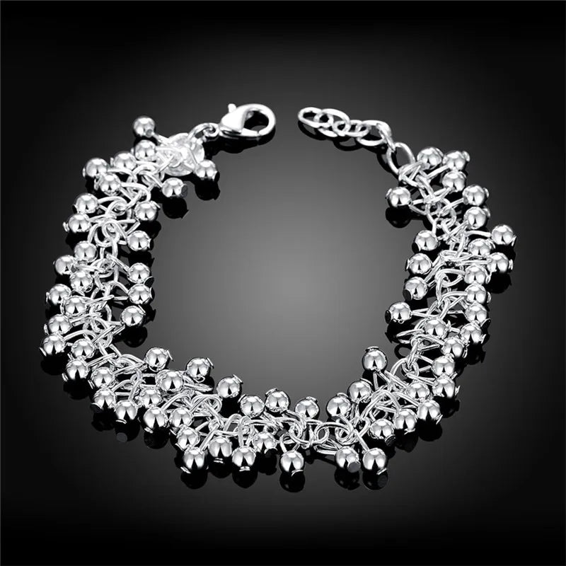 925 Sterling Silver Grapes Bracelet for Women, Smooth Beads, Wedding Engagement, Fashion Jewelry