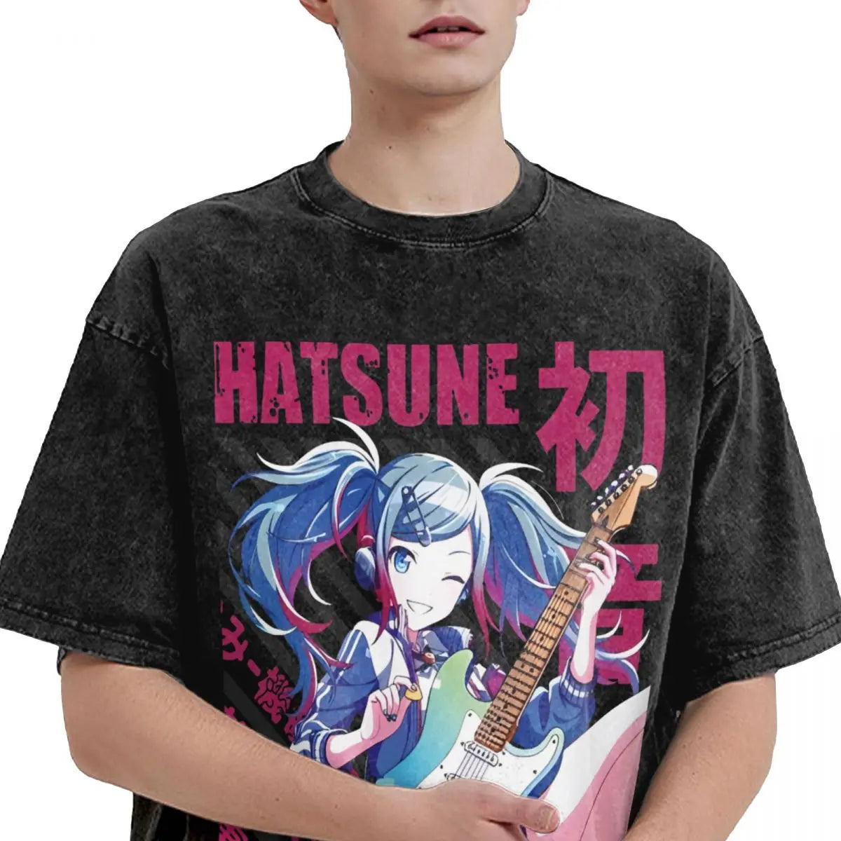 Man T-Shirt Vocaloid Hatsune Miku Washed T Shirts Novelty Summer Tee Shirt Street Style Print Cotton Clothes New Arrival