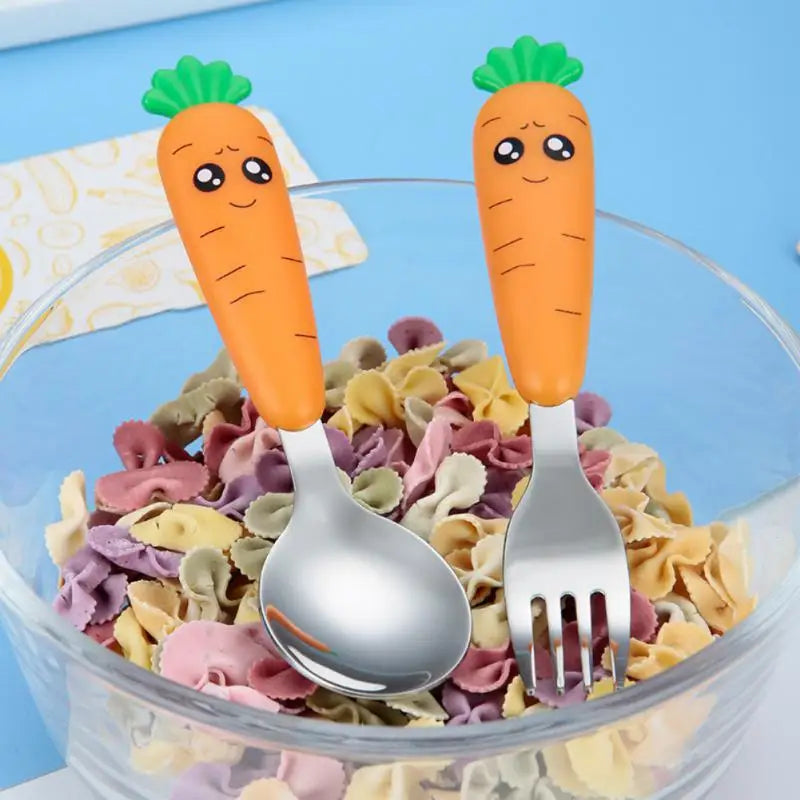 Baby Gadgets Tableware Set Children Utensil Stainless Steel Toddler Dinnerware Cutlery Cartoon Infant Food Feeding Spoon Fork