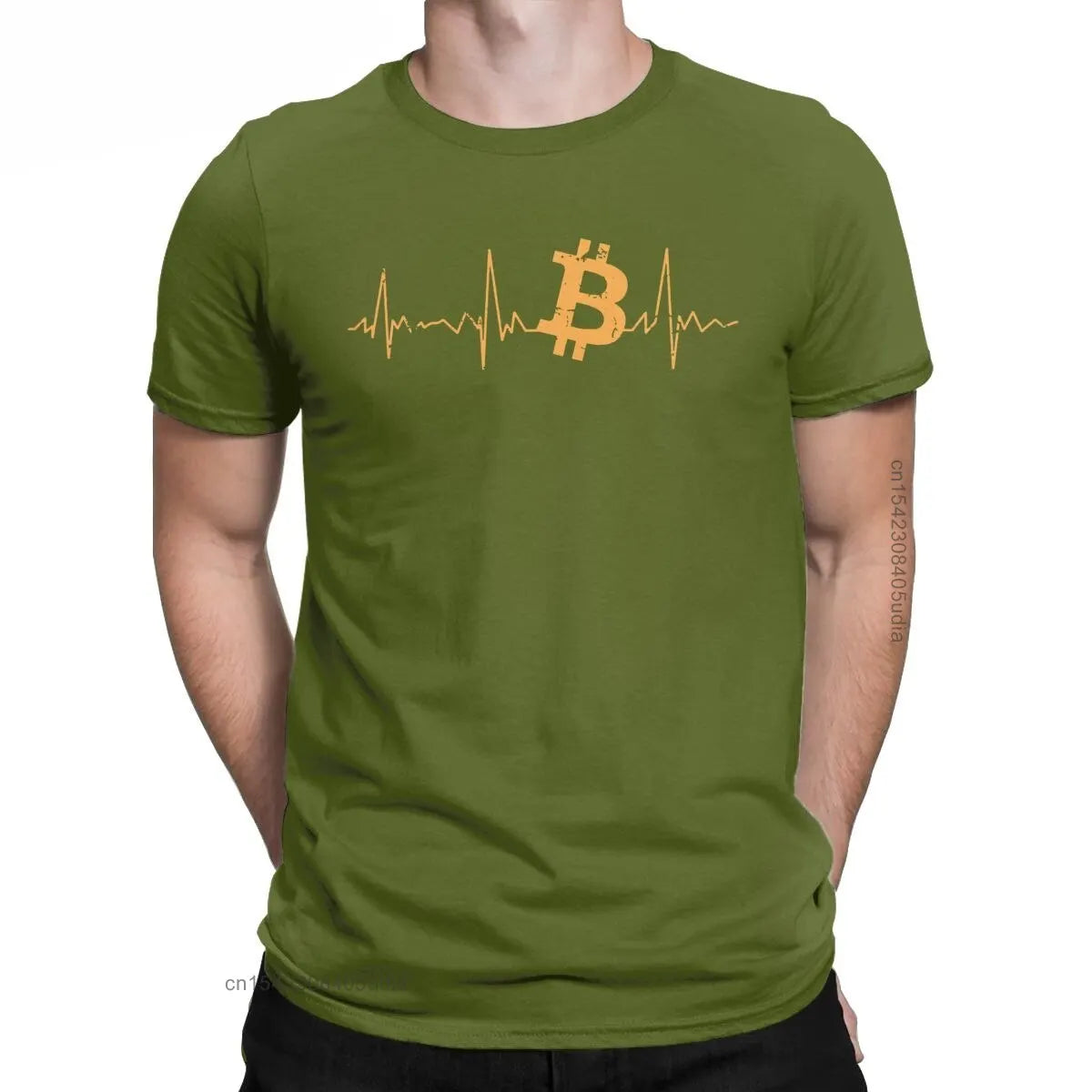 Men's Bitcoin Heartbeat Graphic T Shirts Cryptocurrency Pure Cotton Tops Awesome Crew Neck Tee Shirt for Men Camisas T-Shirts