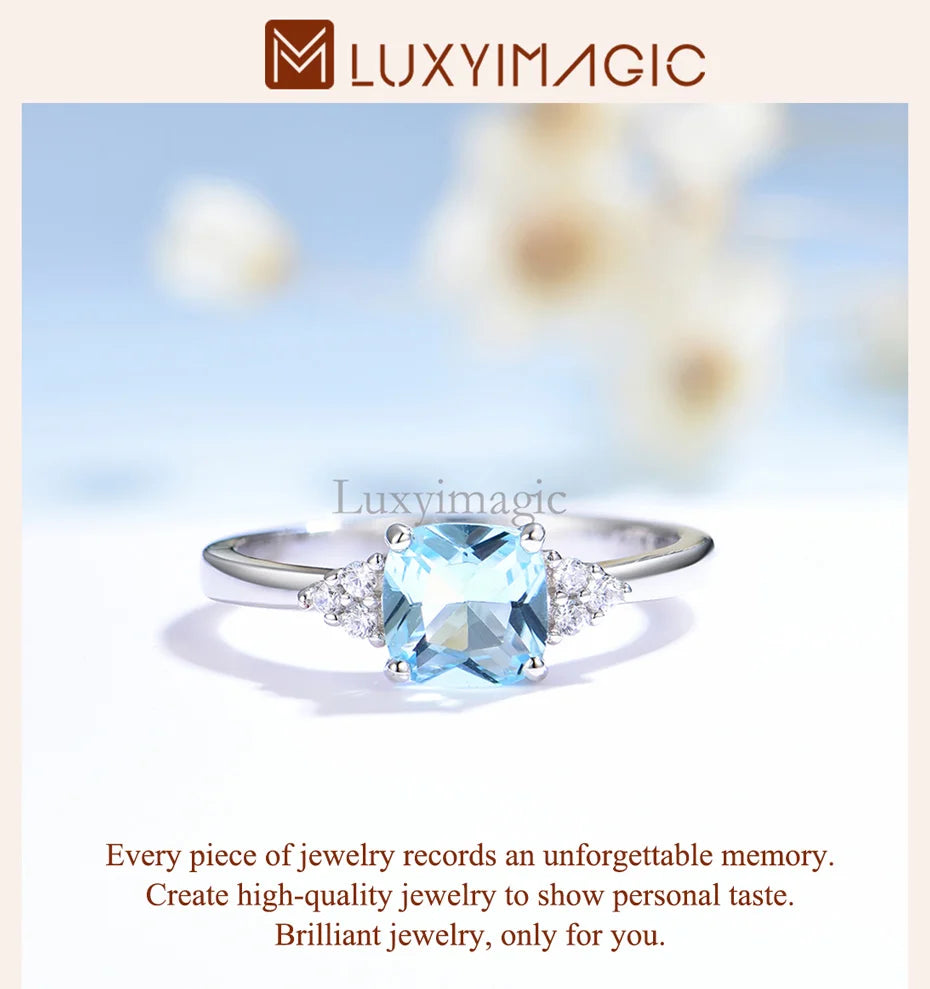 Luxyimagic Nano Aquamarine Rings for Women Silver 925 Jewelry Gemstones Birthstone Wedding Engagement Anniversary Gift for Her