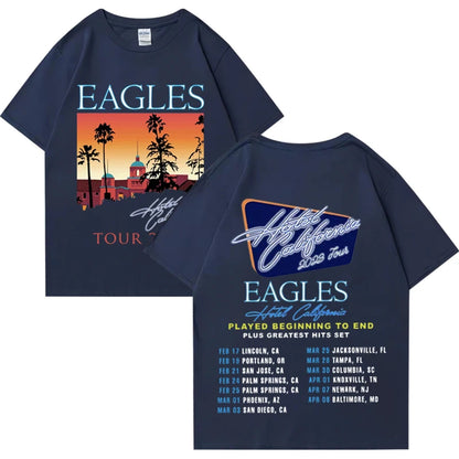 American Rock Bands Eagles Tour Man women Graphics T shirt High Quality Unisex Pure Cotton print Casual short sleeve t-shirts