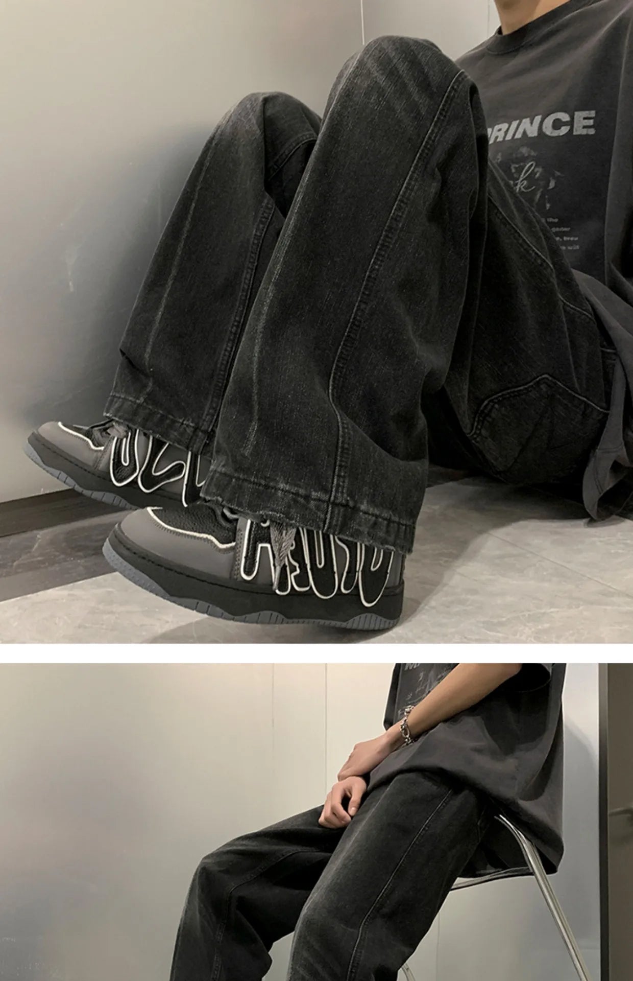 2024 New Men's High Street Demin Jeans Loose Jeans Long Pants Hip Hop Men's Style Trouser Loose Wide Leg Pants Jeans Y18