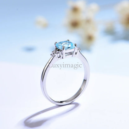 Luxyimagic Nano Aquamarine Rings for Women Silver 925 Jewelry Gemstones Birthstone Wedding Engagement Anniversary Gift for Her