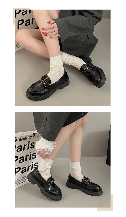 2024Women's Loafers  Spring British Style Slip On Platform Mary Jane Shoes Woman Japanese Jk Uniform Lolita Shoes Women