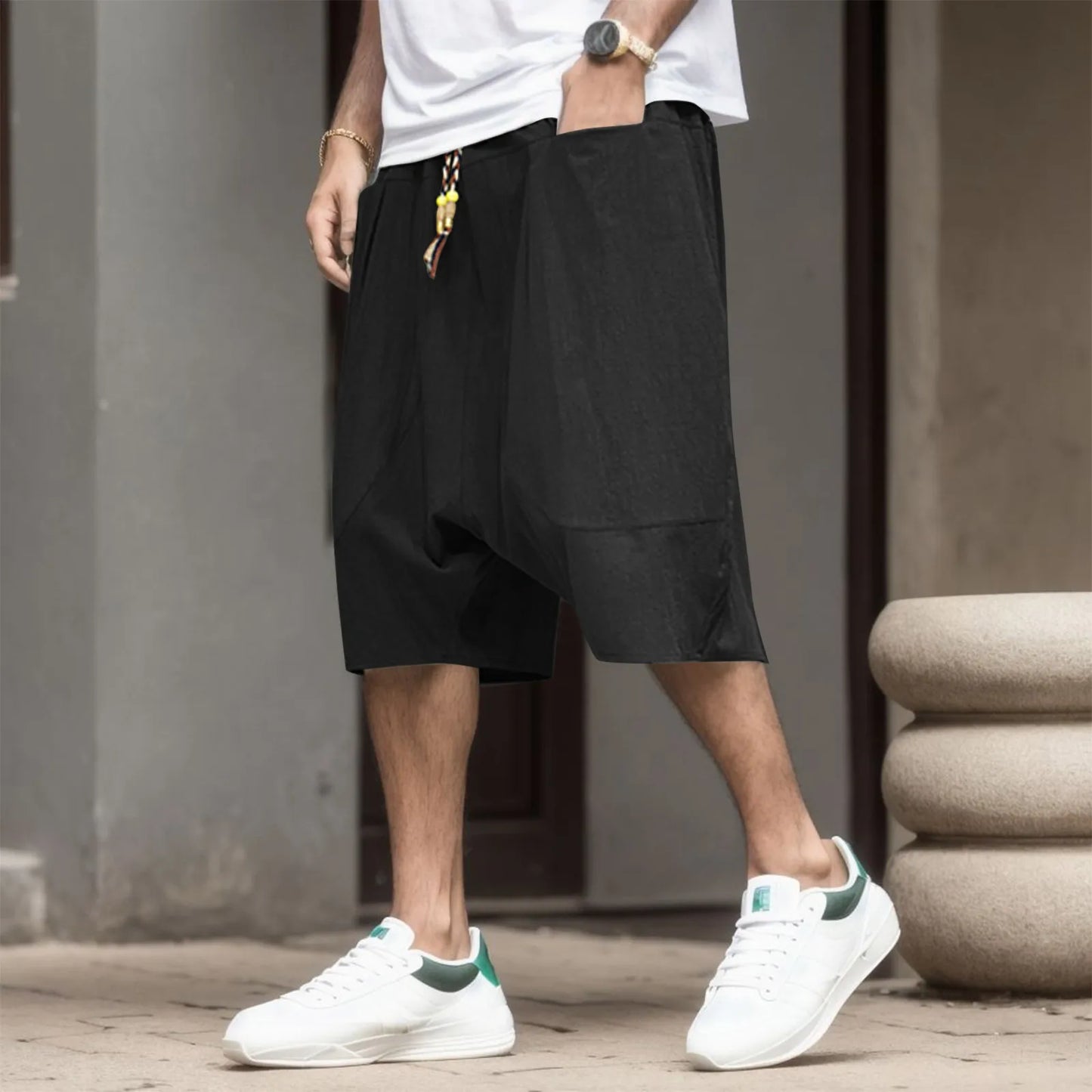 Casual Sweatpants For Men 2023 Summer Autumn Casual Cotton Cropped Pants Loose Low Crotch Harem Pants High Street Sweatpants