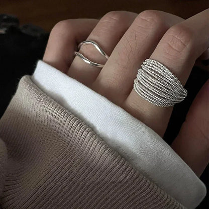 Silver Plated Unique Lines Ring For Women Jewelry Finger Adjustable  Vintage Ring For Party Birthday Gift Fashion Jewelry