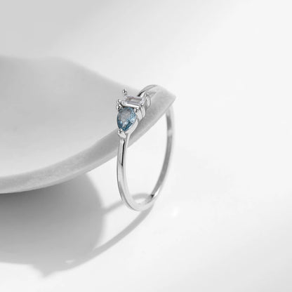 MODIAN 925 Sterling Silver Classic Blue Water Drop Splicing Rectangle Shining CZ Ring For Women Wedding Party Fine Jewelry Gift