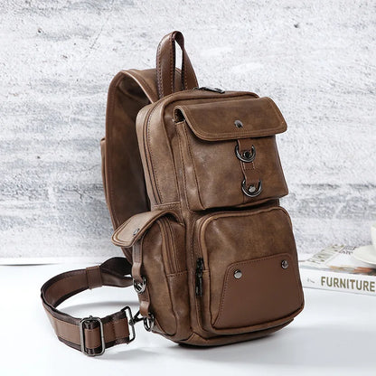 Leather Crossbody Bags for Men Messenger Chest Bag 2023 New Fashion Casual Bag Waterproof PU Single Shoulder Bags Vintage Luxury