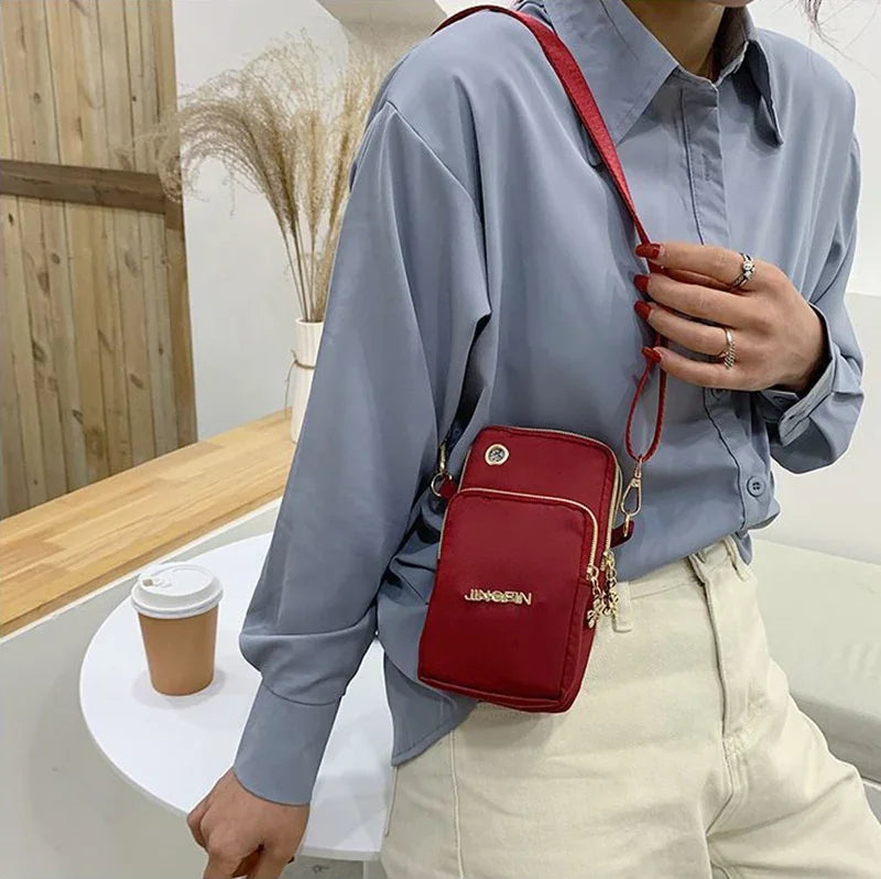 New Arrival Crossbody Phone Purse Bags For Women Solid Color Waterproof Nylon Small Shoulder Bag Multi-Zipper Handbag Clutch