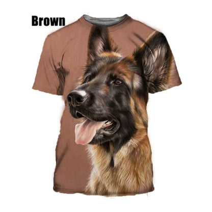 Summer Short-sleeved Cute Dog German Shepherd 3D Pattern Printing Breathable Round Neck Top T-shirt Size XS-5XL