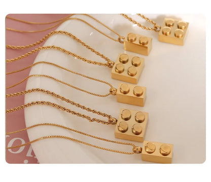 Necklace For Women Stainless Steel With Lego Brick Pendant Gold Color Men's Chain Necklaces Woman's Designer Jewelry Accessories