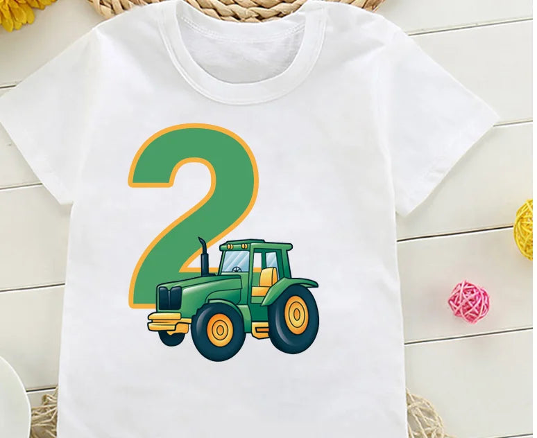 Cute Farmer Tractor 1-8 Years Old Happy Birthday T Shirt Kids Birthday Party Gift Children Funny Present T Shirt Tops