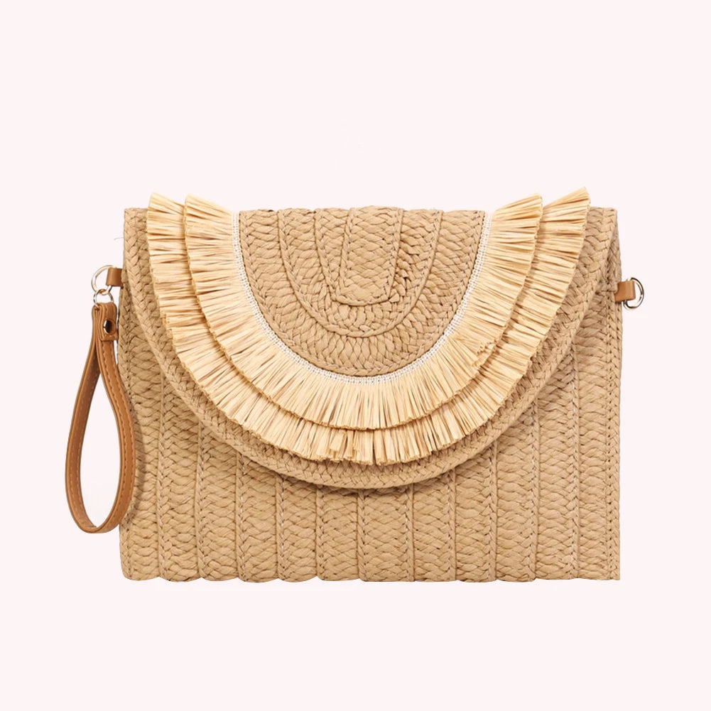 Raffia Straw Weaven Bags Fashion Ladies Wrist Clutches Summer Women Shoulder Crossbody Bags Handmade Handbags Purse Beach Bag