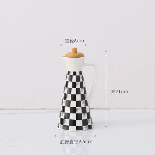 Wooden Cover Ceramics Oil Can Home Spice Jar Sealing Cap Kitchen Supplies High Capacity 400ml/800ml Vinegar Pot Oil Bottle