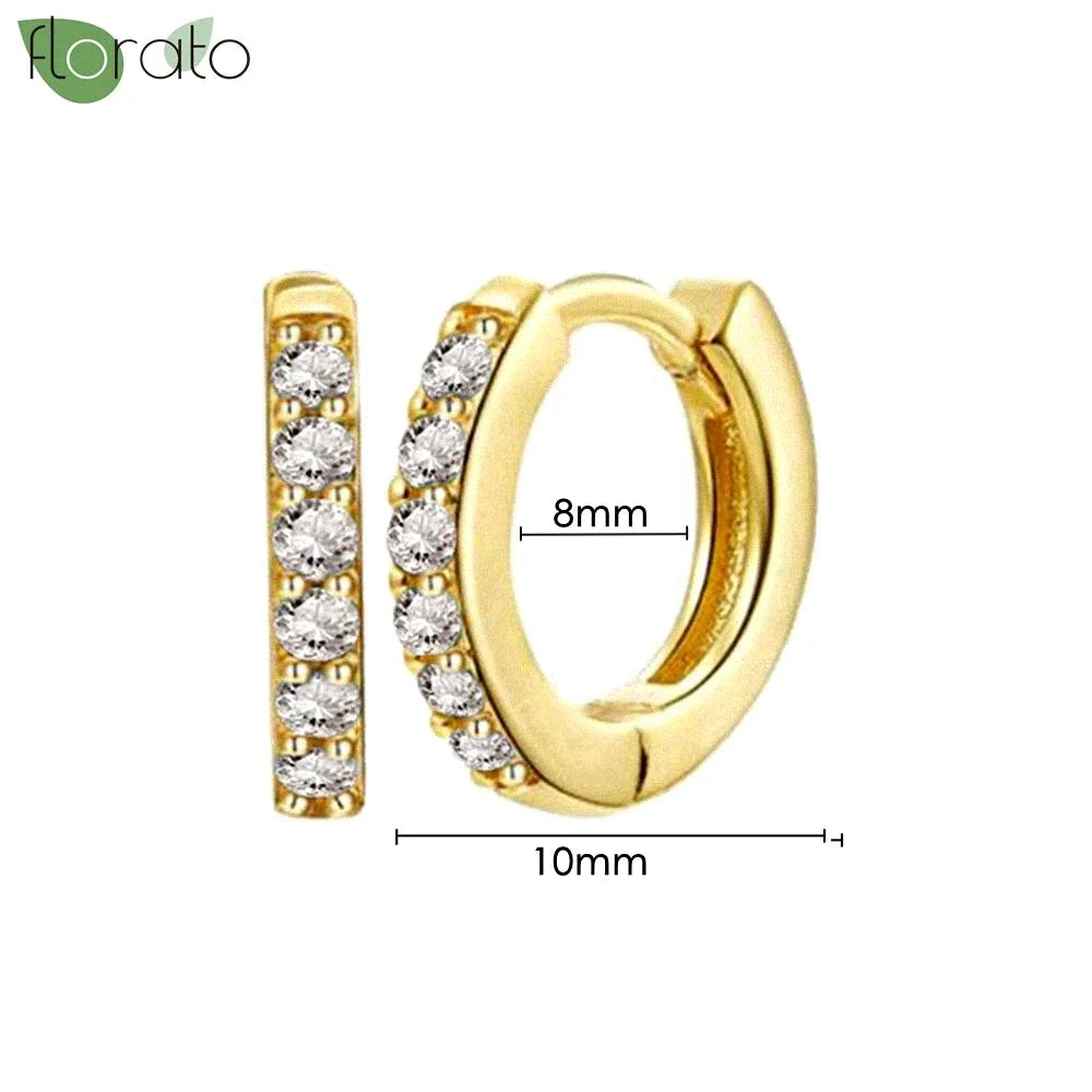 925 Sterling Silver Needle Elegant White Crystals Small Hoop Earrings for Women Fashion 18K Gold Pendant Earrings Luxury Jewelry