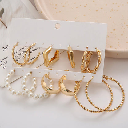 Bohemia Vintage Pearl Circle Hoop Earring Set for Women Girls Heart Butterfly ShapeDrop Earring Zircon Ear Studs Jewelry