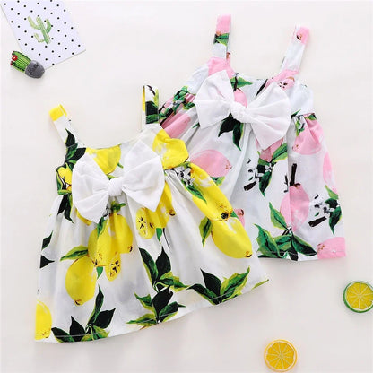 New Cute Printed Sleeveless Newborn Princess Dress Summer Baby Girl Dress Big Bow Baby Girl Birthday Dress Baby Girl Clothes