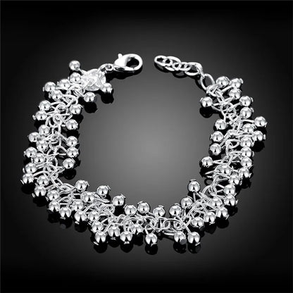 925 Sterling Silver Grapes Bracelet for Women, Smooth Beads, Wedding Engagement, Fashion Jewelry