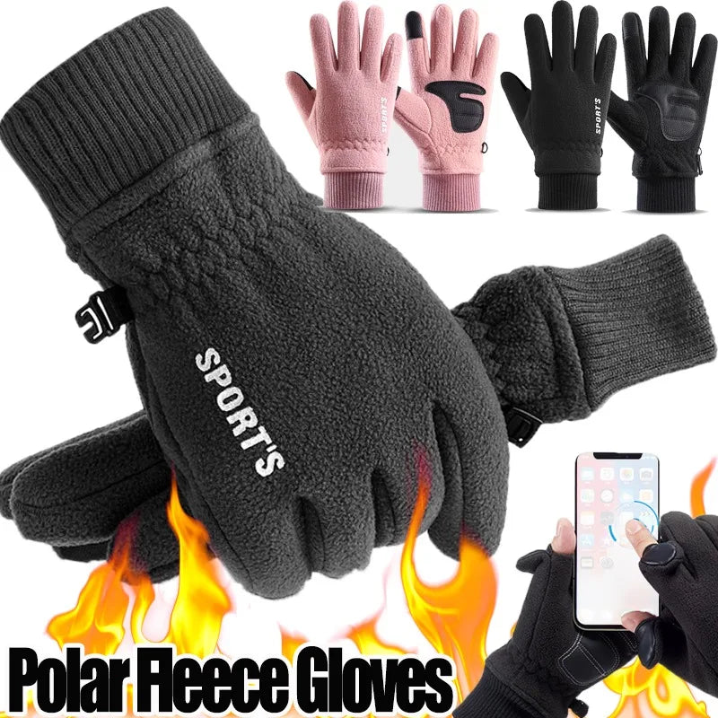 Winter Thickened Fleece Gloves Finger Flap Clickable Screen Glove Men Women Outdoors Skiing Cycling Motorcycle Sports Mittens