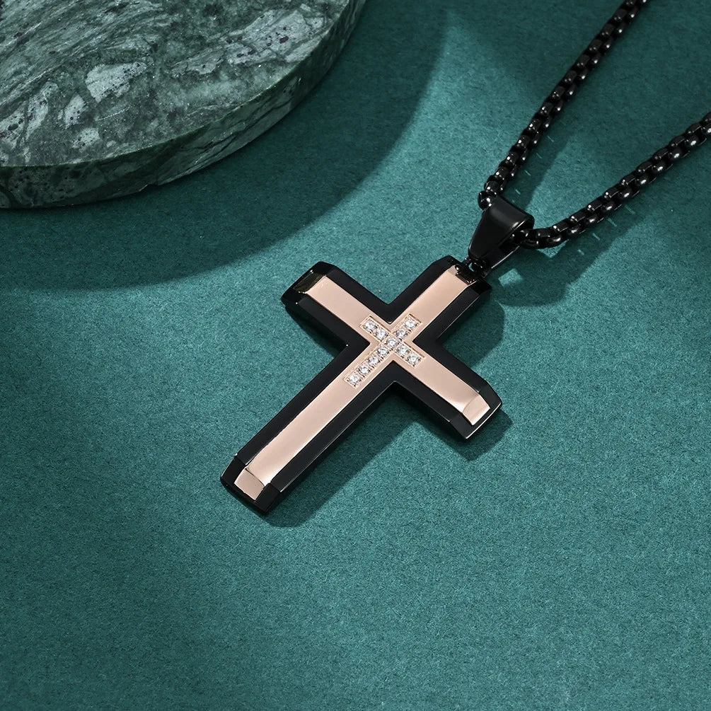 2023 New Stainless Steel Cross Pendant Necklace for Men Boyfriend Charm Link Chain Male Punk Hip-hop Jewelry Dropshipping