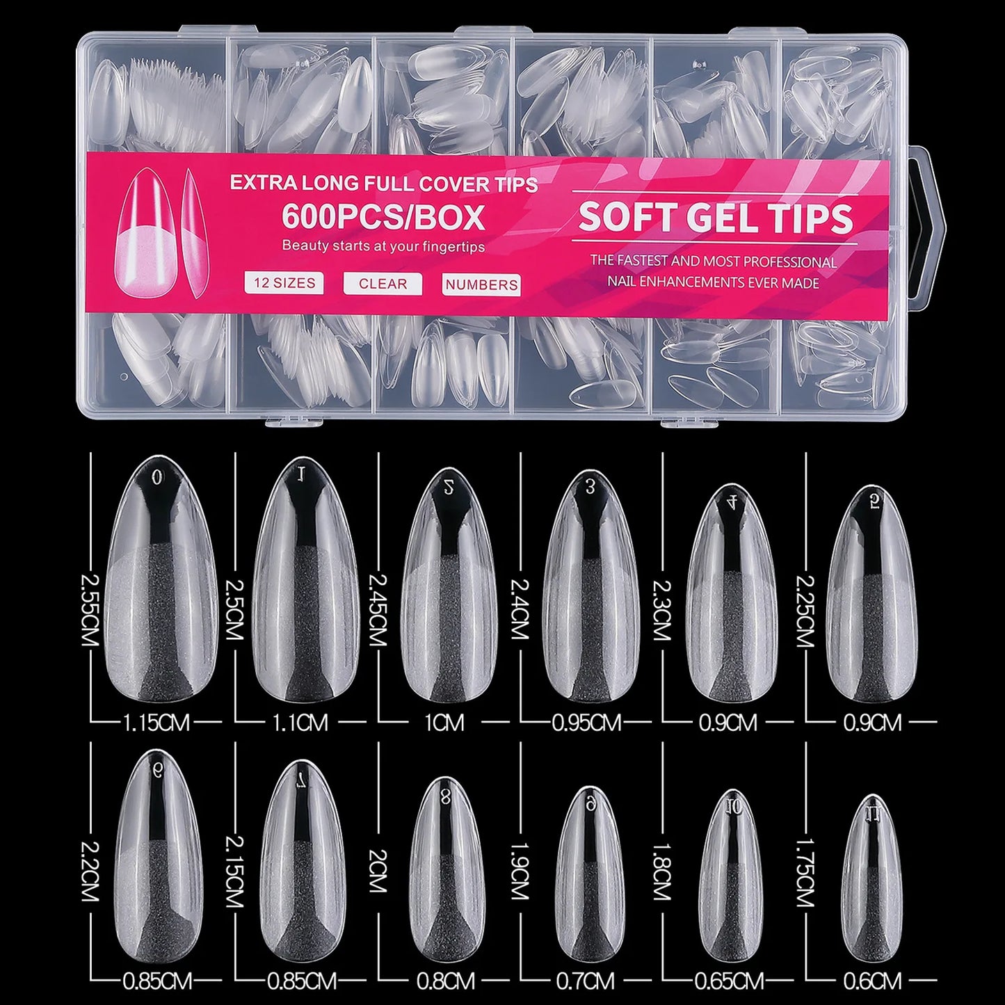 600pcs Soft Gel Nail Tips, Half Matte Clear Acrylic Nail Tips Pre-shaped False Nail Tips For Nail Extension Manicure Tools