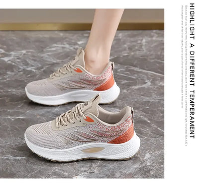 Spring 2025 New Thick Soled Sports Shoes Breathable Fitness Mesh Running Wear Resistant Casual Vulcanized Shoes for Women