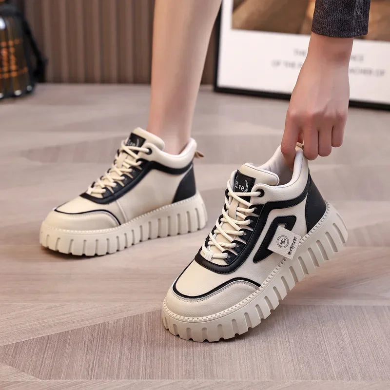 High Cut Thick Soled Dad Shoes 2024 Autumn New Versatile Design Sense Casual Sports Women's Height Increasing Vulcanized Shoes