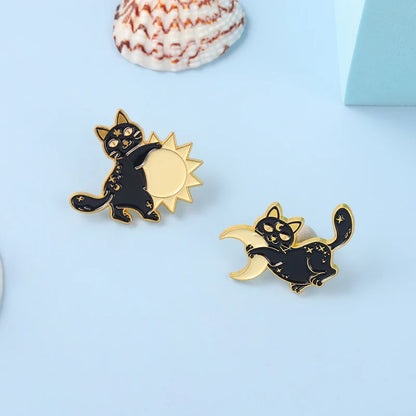 Black Cat Enamel Pin Custom Animal Star Moon Brooches Lapel Badge Bag Cartoon Reading Jewelry Gift for Friends Custom Wholesale