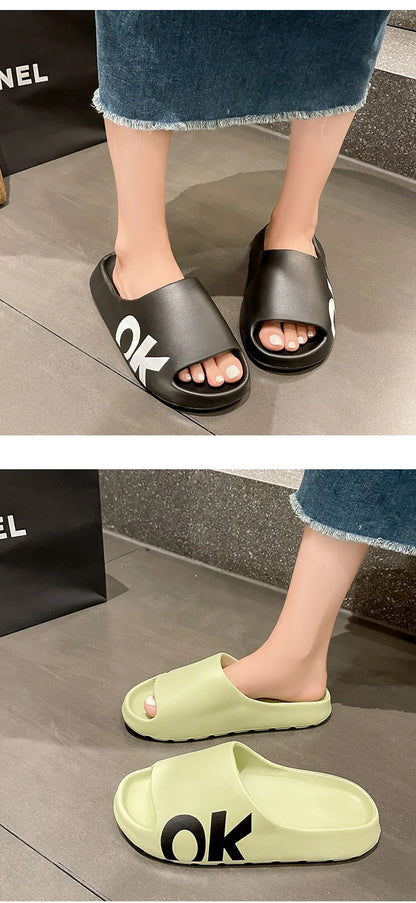 Soft Thick Soled Slippers Women's Summer Fashion Wear Slippers Home Home Sandals Men's Beach Shoes Print OK