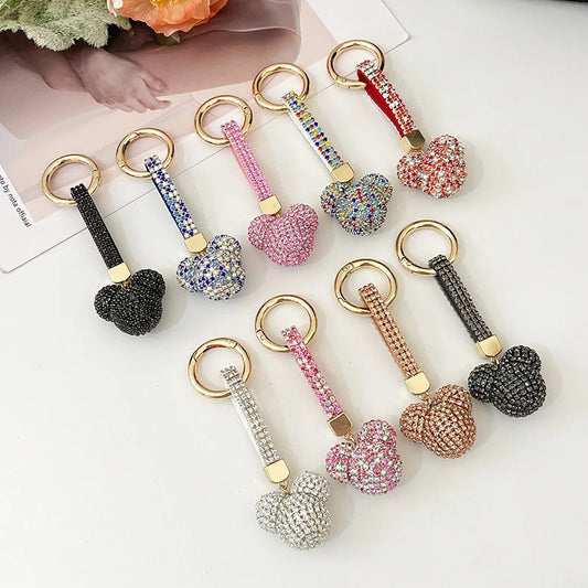 Light Luxury Rhinestone Mickey Head Keychain Crystal Leather Strap Women Bag Pendant Creative Car Keychain Lover Gift for Friend