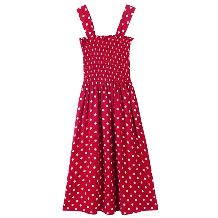 2025 Summer Befree Beach Long Vintage Dots Casual Ruffles Elegant Maxi Strap Camis Silky 5XL Dress Vestidos Sexy Women