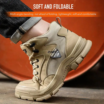 ZLMY Construction Work Safety Boots Men High Top Steel Toe Safety Shoes Puncture Proof Welder Shoes Rubber Work Boots Anti-spark