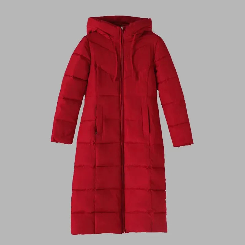 Women's Winter Long Parka Solid Color Thick Warm Hooded Cotton-padded Jacket Fashion Street Long Down Cotton-padded Jacket