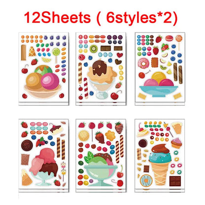 Make A Cupcake Sticker Sheets for Kids Sweet Create Your Own Cupcake DIY Puzzle Stickers Children Birthday Gifts Party Decals M