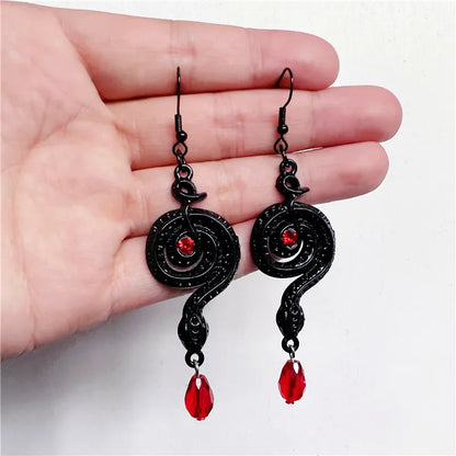 Gothic Crescent Snake Charm Earrings for Women Fashion Witch Jewelry Accessories Gifts Moon Phase Skull Bead Snake Drop Earrings