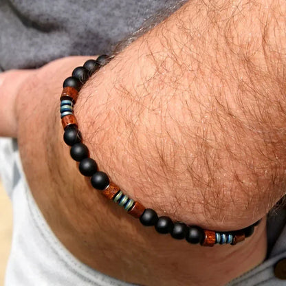 Men's Black Onyx Round Bead & Arrow Stone Bead Yoga Bracelet