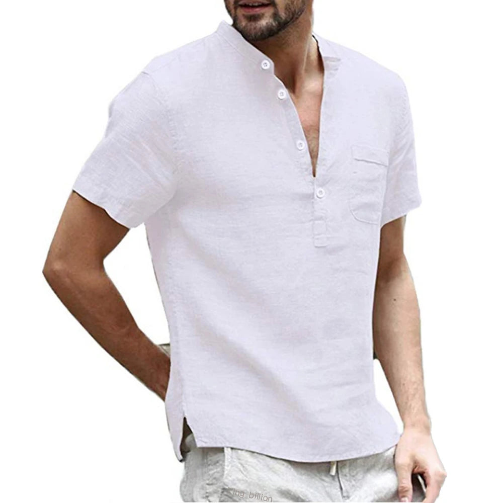 Men's Cotton Linen Shirts Loose Tops Blouses Casual Hip Pop T-Shirt Short-Sleeved Shirt Retro Fashion Long Sleeve Men Shirts