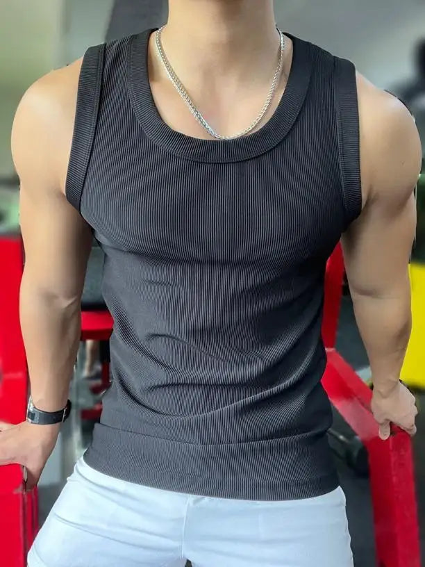 New Men's Casual Tank Top Summer Fitness Training Elastic Base Layer 2024 Sleeveless Sports Vest bodybuilding gym t shirt men