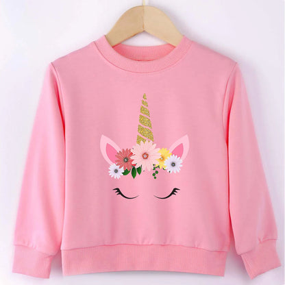 Unicorn Cute Girl Clothes Pink Sweet Style 2 to 14 Years Children Sweatshirt Aesthetic Harajuku Fashion European Kids Hoodie